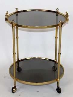 Mid-century rolling brass & glass bar cart