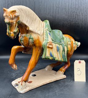 POTTERY DECORATED HORSE FIGURE