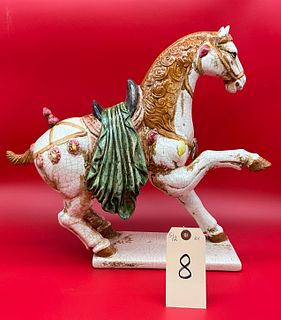 POTTERY DECORATED HORSE FIGURE.