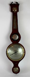 English banjo or wheel barometer in mahogany