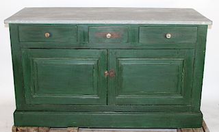 French painted store counter with zinc top