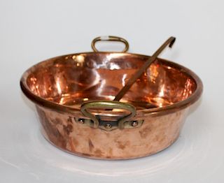 French antique copper candy vat with spoon