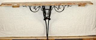 French Rococo style scrolled iron console with marble