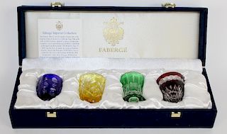 Set of 4 Faberge cordial glasses in case