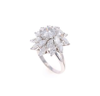 Art Nouveau VVS2 Diamond & Platinum Ring