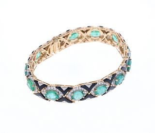 Emerald & Onyx Diamond 18k Gold Bracelet