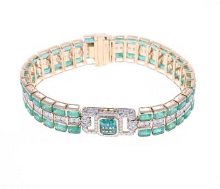 Opulent Emerald & Diamond 14k Gold Bracelet