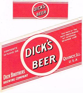 1937 Dick's Beer 12oz IL97-06 Label Quincy Illinois
