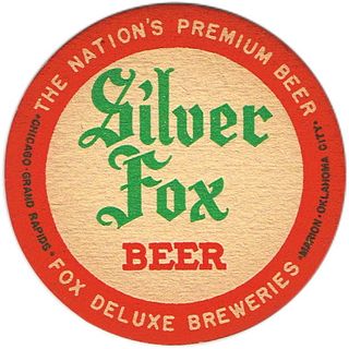 1940 Silver Fox Beer IL-FOX-17 Coaster Chicago Illinois