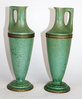 Pair French Art Deco iridescent glaze vases