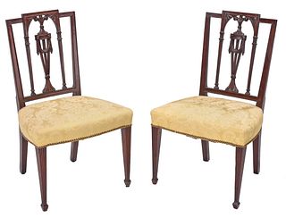 Pair of New York Federal Carved Mahogany Side Chairs