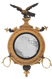 American Federal Paint-Decorated and Giltwood Girandole Mirror