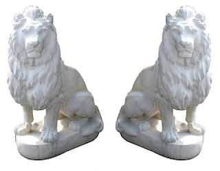 Pair Belgian cast entry lions