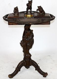 Carved Black Forest smoking stand with bears