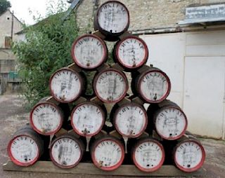 Pyramid of 15 French wine barrels
