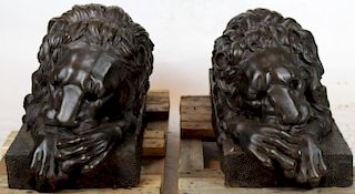 Pair of Canova bronze entry lions