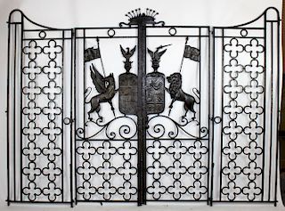 French forged iron entry gates with coat of arms