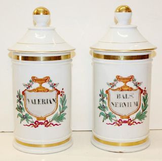 Lot of 2 French porcelain apothecary jars