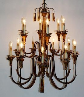 15 light 2 -tier iron and wood chandelier