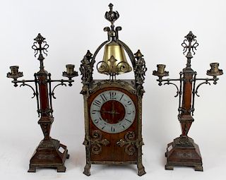 French Gothic Revival 3pc garniture clock set