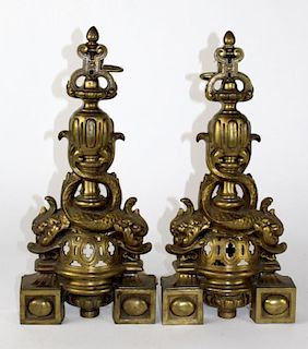 Pair of French bronze andirons