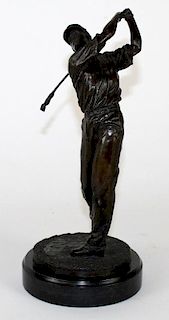 Bronze golfer statue on marble base