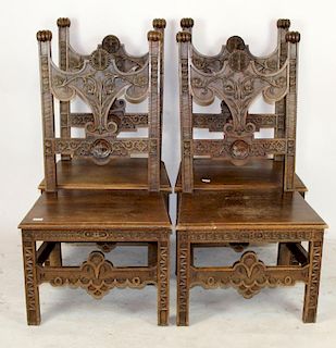 Set of 4 French Chateau chairs in carved walnut
