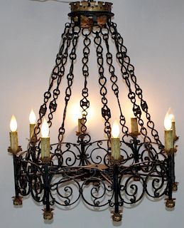 Gothic style scrolled iron ring chandelier