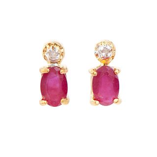 Plated 18KT Yellow Gold 1.32ctw Ruby and Diamond Earrings