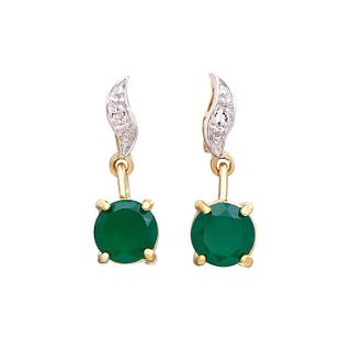 Plated 18KT Yellow Gold 1.22cts Green Agate and Diamond Earrings