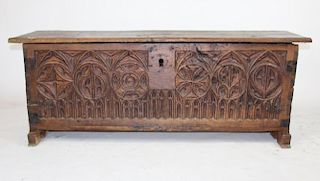 French Gothic trunk in carved walnut
