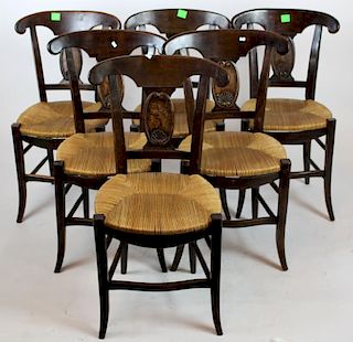 Set of 6 French Provincial rush seat chairs