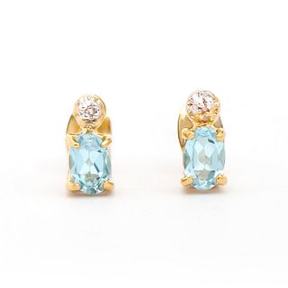 Plated 18KT Yellow Gold 1.12cts Blue Topaz and Diamond Earrings