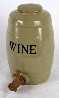 English ceramic wine cask with wooden spigot