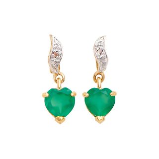 Plated 18KT Yellow Gold 1.42cts Green Agate and Diamond Earrings