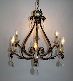 6 light Iron chandelier with acanthus detail