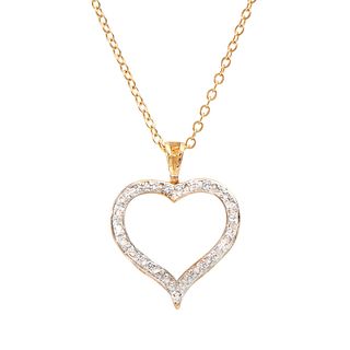 Plated 18KT Yellow Gold Diamond Heart Pendant with Chain