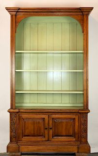 Open pine bookcase with grape carving