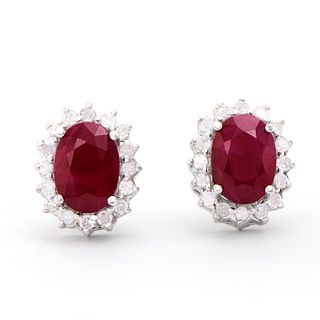 14KT White Gold 2.05ctw Ruby and Diamond Earrings