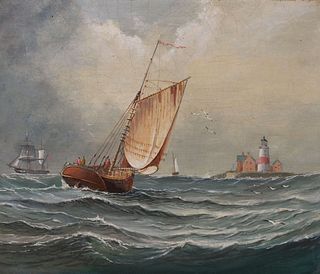 American 19C Long Island, NY - Marine Oil Painting
