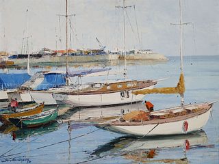 Joao California (American, 1950) Sailboats Oil Painting