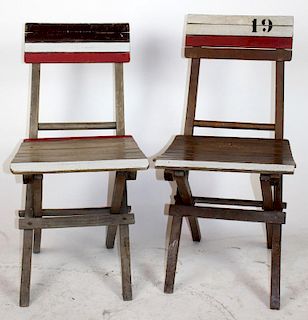 Pair of French folding deck or beach chairs