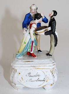 Porcelain lidded box with figures