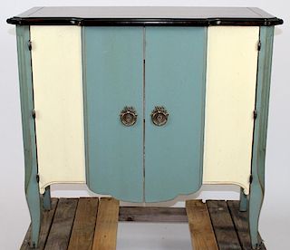 2 door painted cabinet with natural wood top