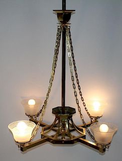 French Art Deco brass chandelier