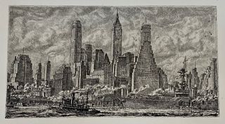 Reginald Marsh (Am1898-1954) Skyline - Etching Print