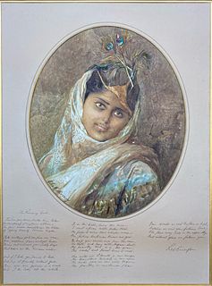 Elizabeth H. Murray (British, 1815-1882) Painting + signed Emerson Poem