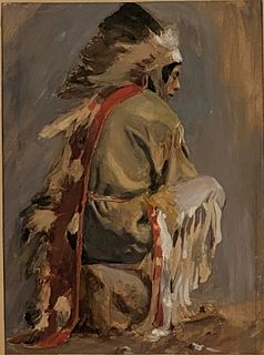 Native American Indian Chief - 19C Oil Painting