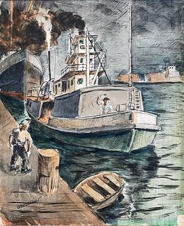 Otis Oldfield (American, 1890-1969) Ship Painting