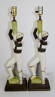 Pair of vintage chalkware Moorish dancer lamps